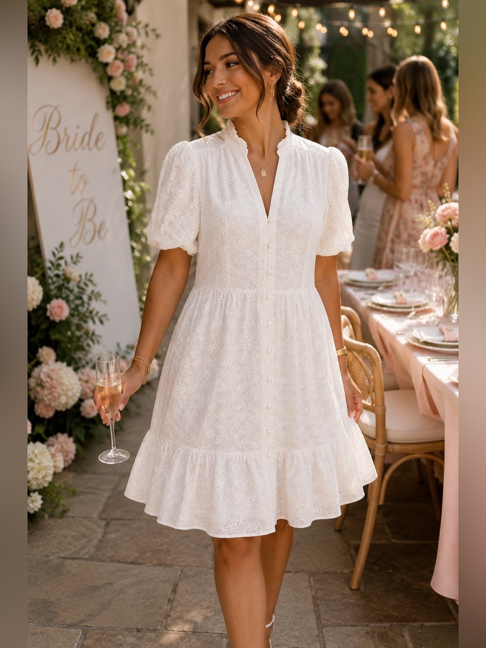 NWOT Chic Soul Women's White Eyelet Button-Front Ruffle Dress. Size 2X